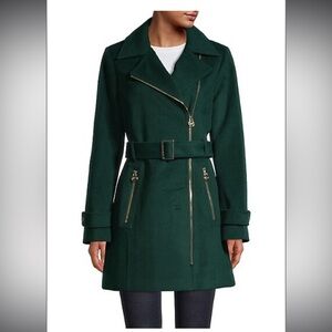 Michael Michael Kors dark green wool coat with golden hardware